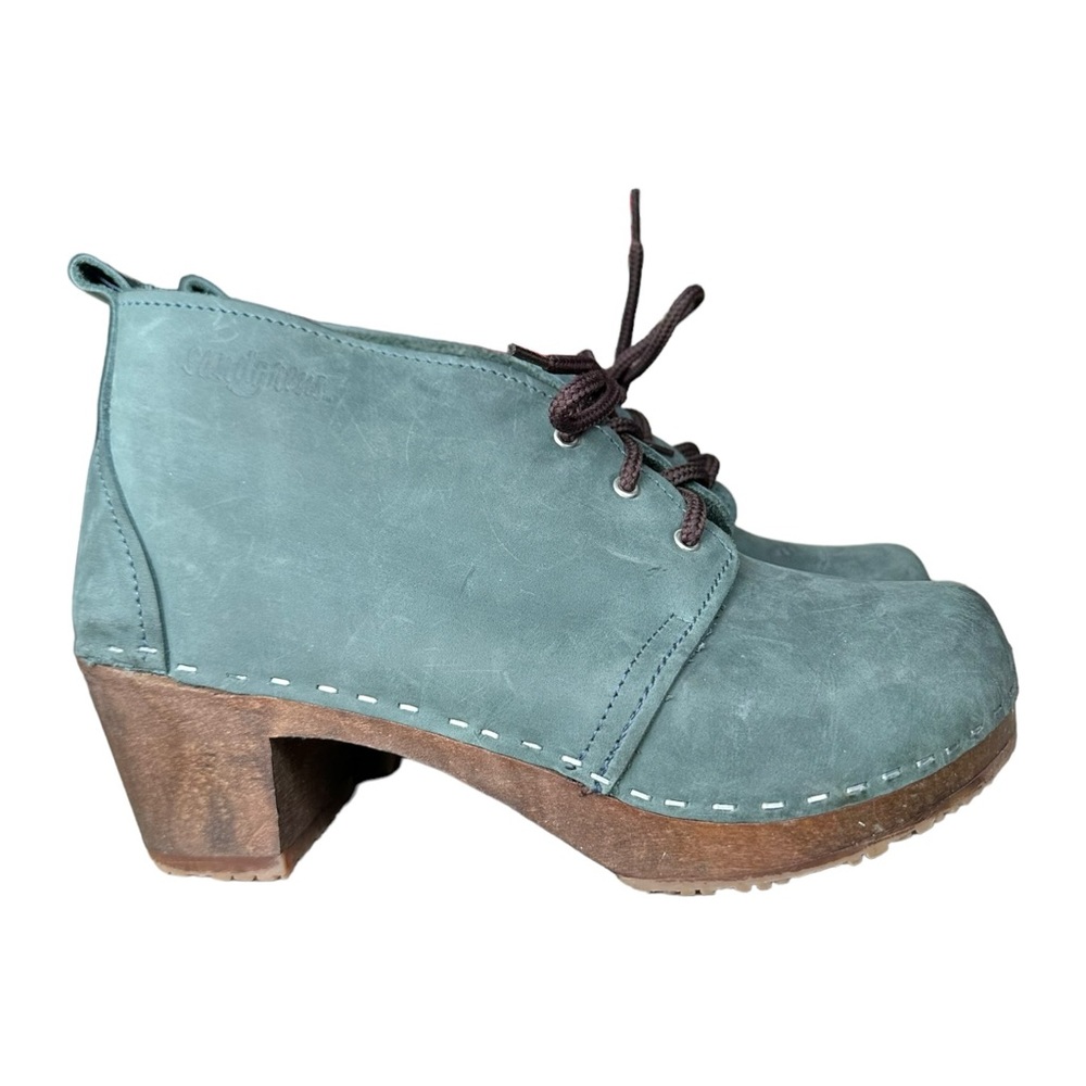 Sandgrens Sweden Chukka High Heel Clog Lace-Up  Nubuck Wood Heel Size 38 - Picture 2 of 16